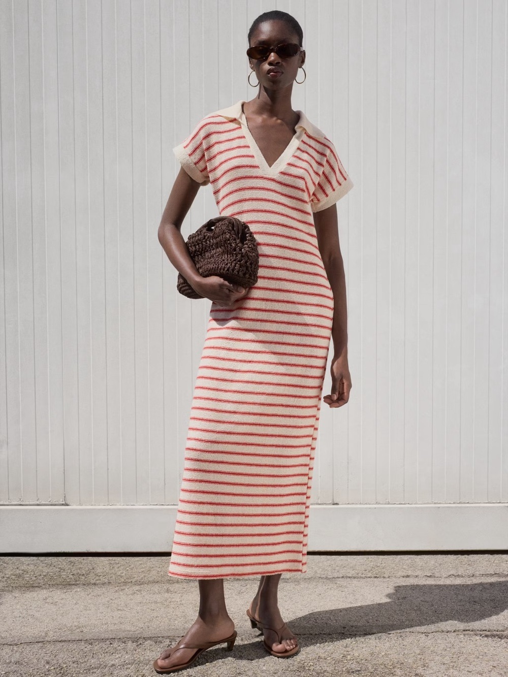 Mango Red long striped knitted dress NWT